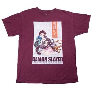 Demon Slayer Graphic T-Shirt Mens Large Maroon Good Anime Tanjiro Nezuko Tee